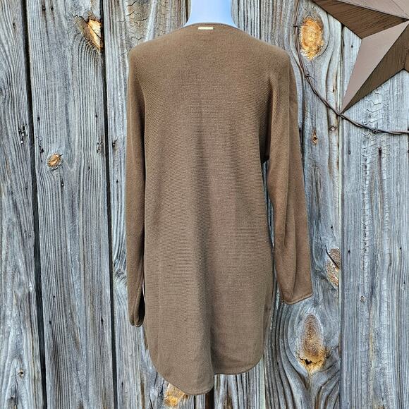 Brown Side Zip Sweater MMK Size Large Hi Low Round Hem Knit Top L Michael Kors - Picture 3 of 9